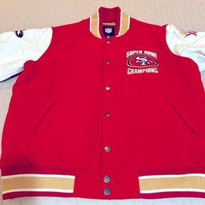 San Francisco 49er NFL letterman championship Jacket red wool white sleeves new